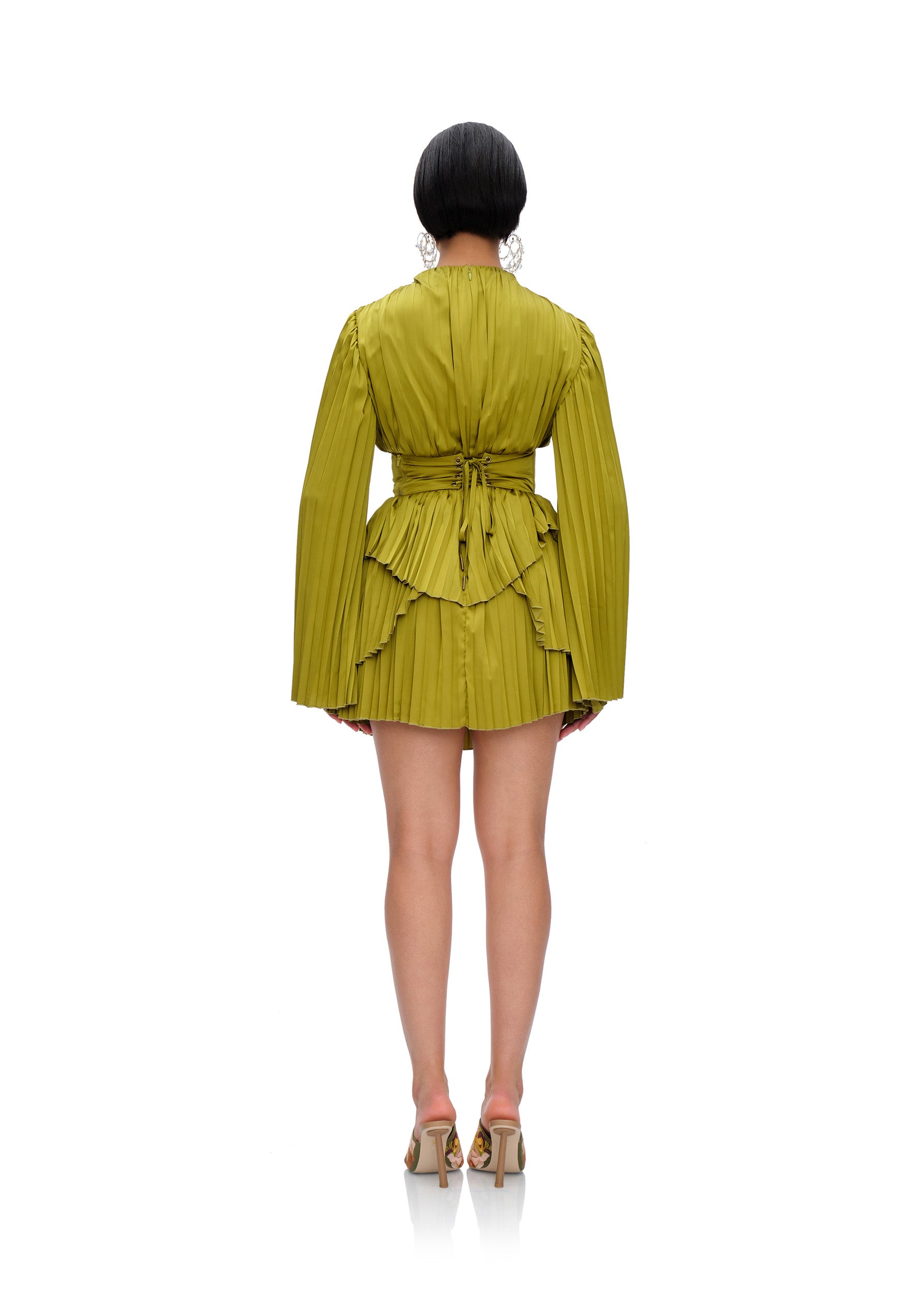 Lenti pleated short dress - Lime