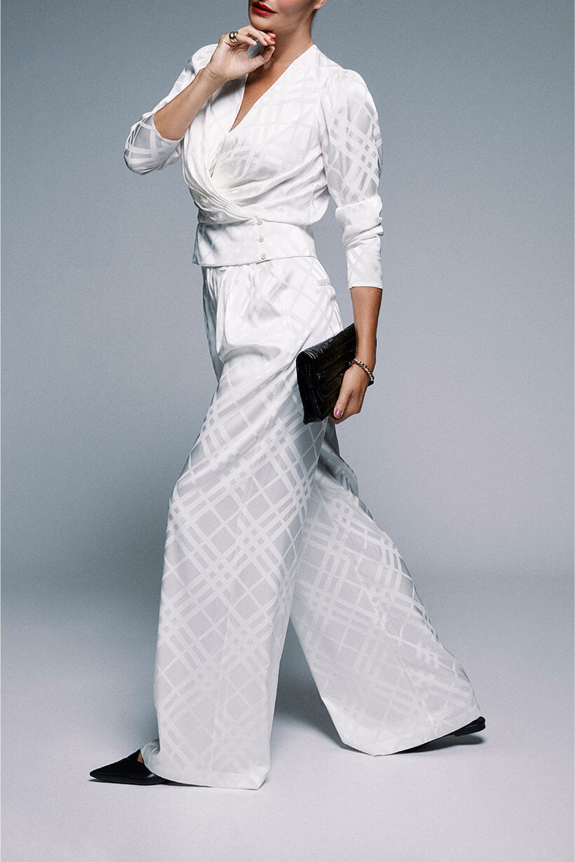 Carla Anine Bing x Helena Christensen silk high-waisted trousers - Ivory