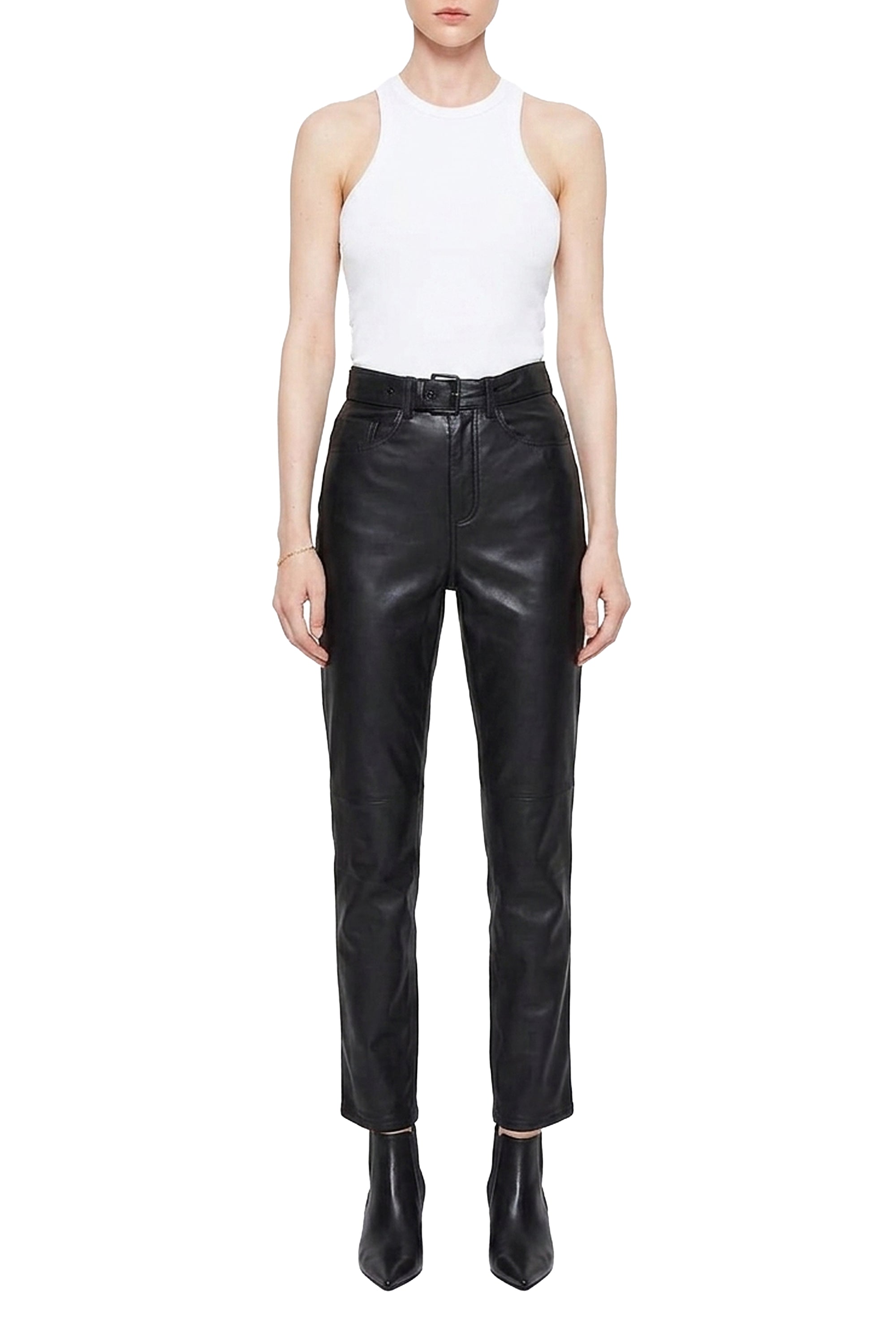 Connor high waisted trousers in leather - Black