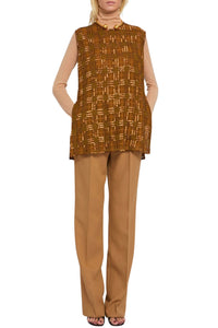 Blouse Ziggy à perles brodées sans manches - Camel