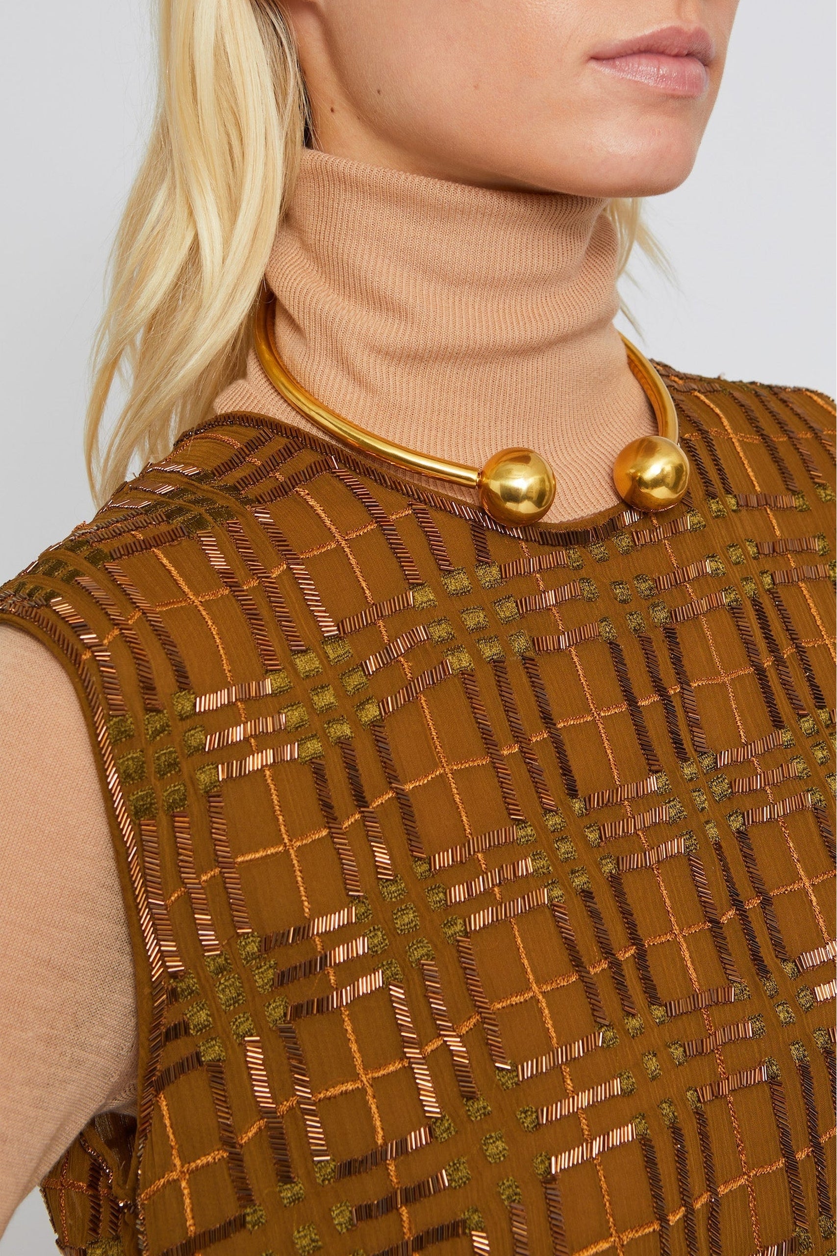 Blouse Ziggy à perles brodées sans manches - Camel
