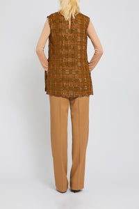 Blouse Ziggy à perles brodées sans manches - Camel