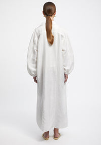 Ann long dress in linen - White