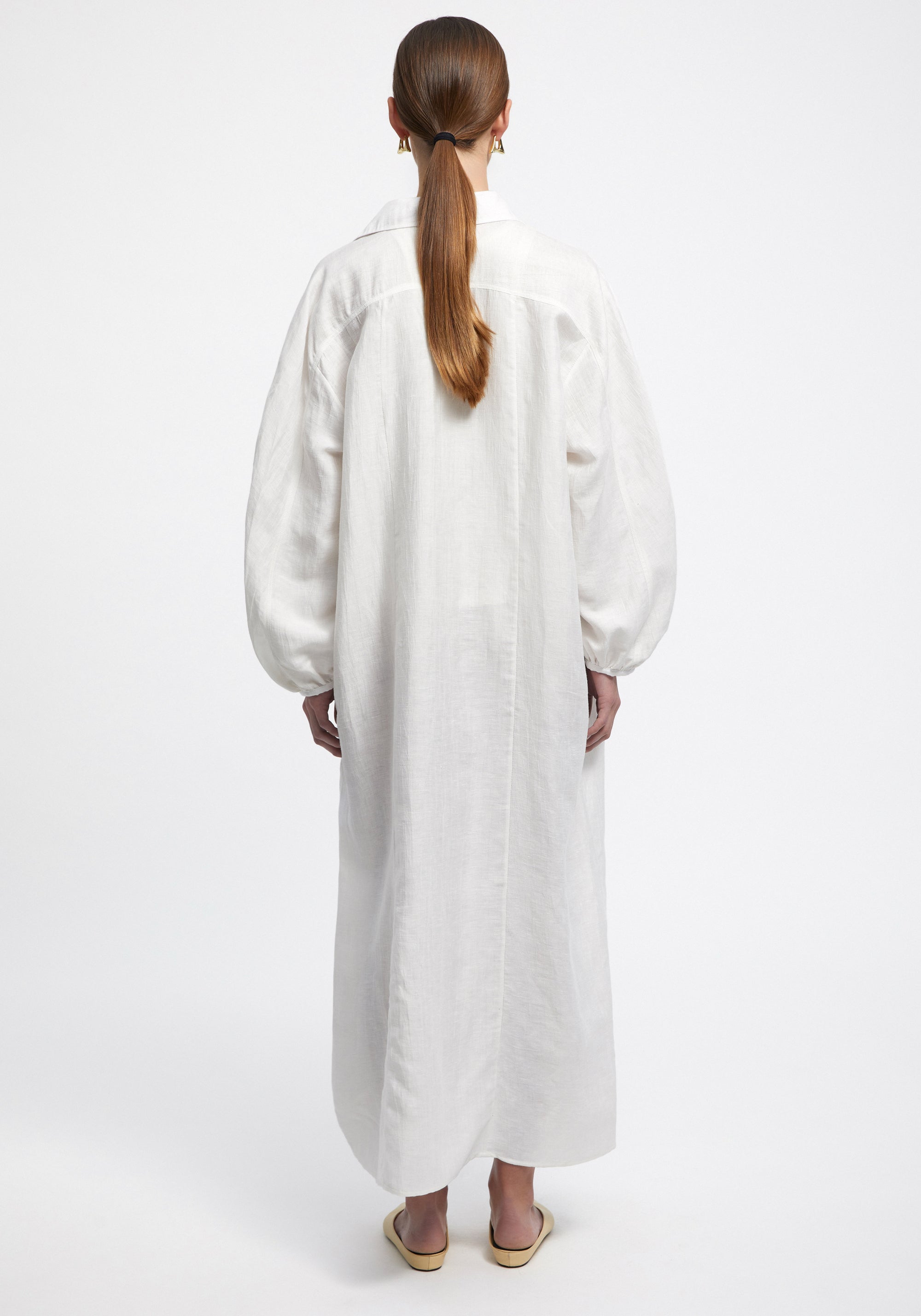 Ann long dress in linen - White