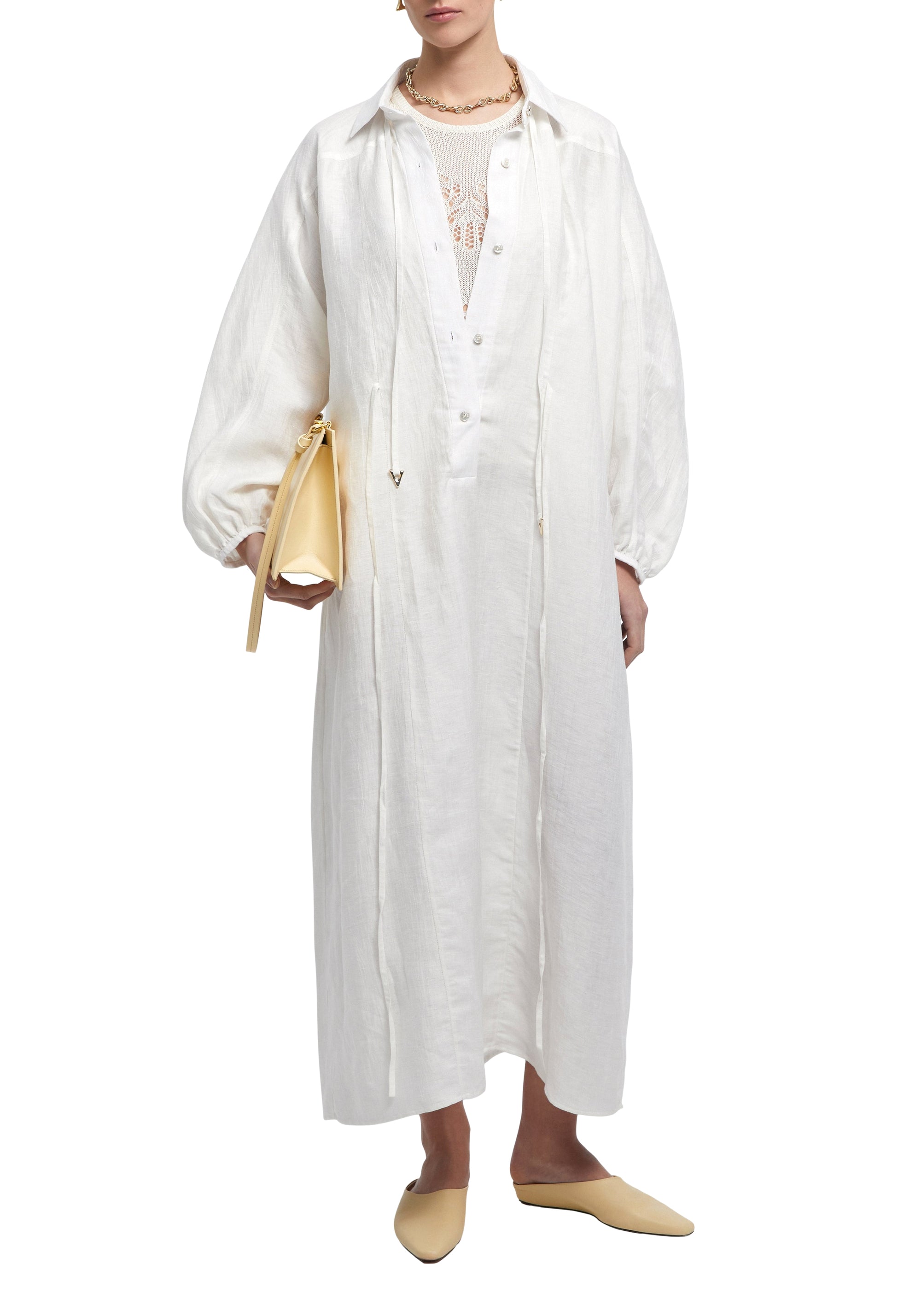 Ann long dress in linen - White