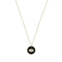 Round Eye Pendant in 14K Yellow Gold set with Diamonds - Black