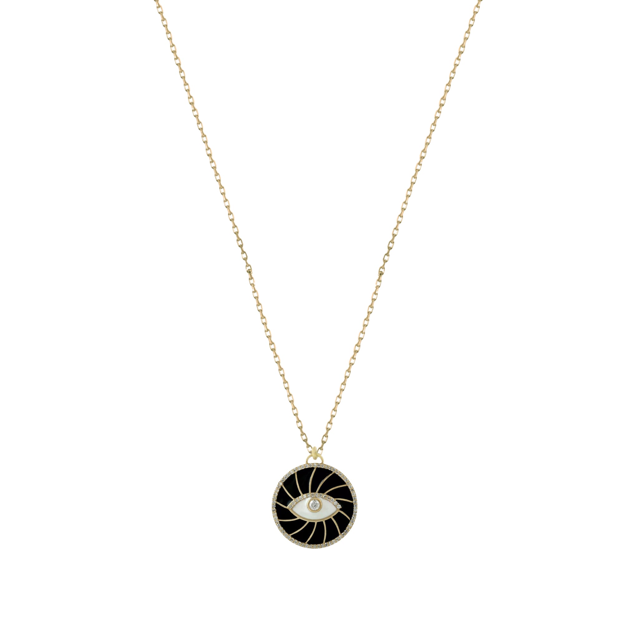 Round Eye Pendant in 14K Yellow Gold set with Diamonds - Black