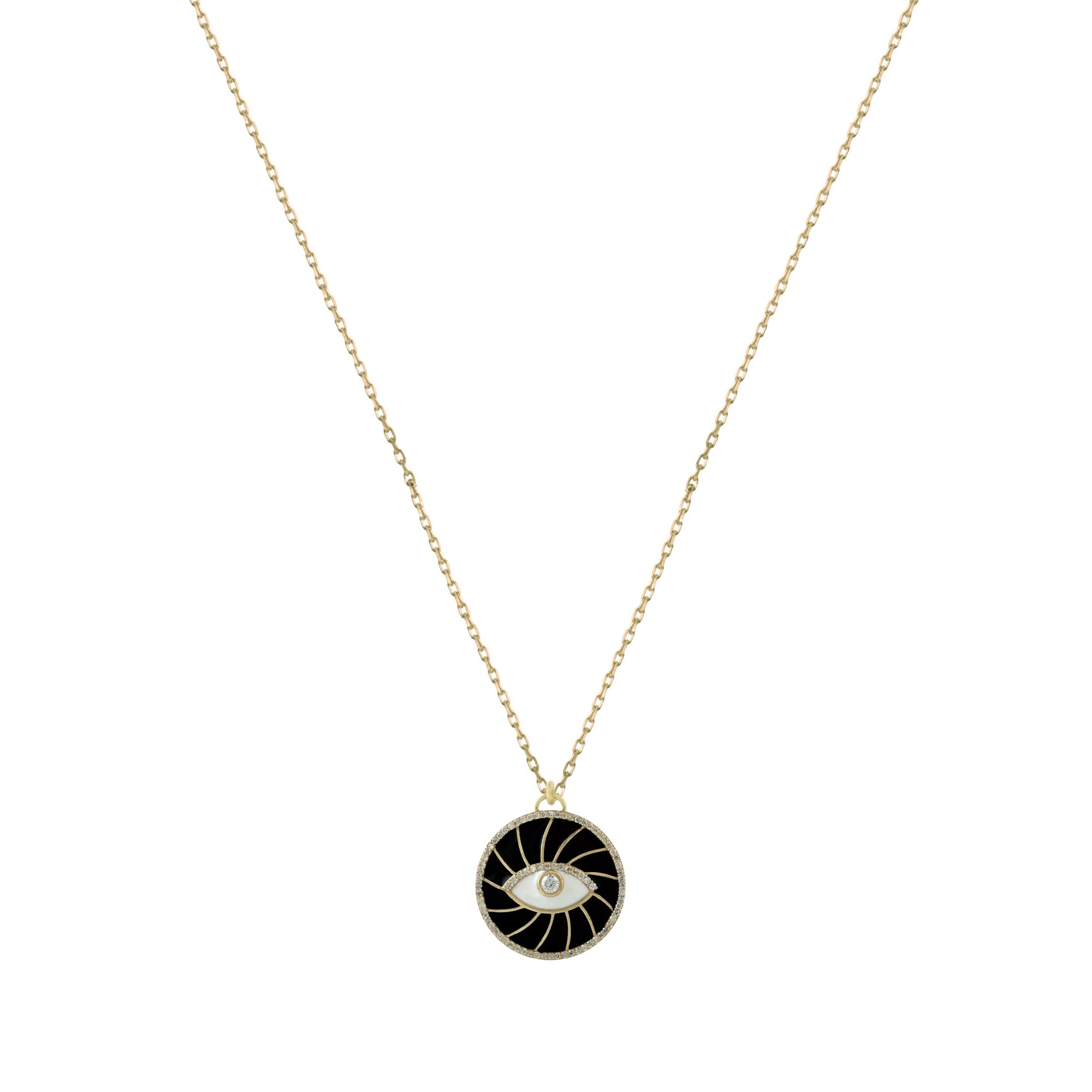 Blanc / Pendentif Rond Œil en Or jaune 14K serti de diamants - Blanc