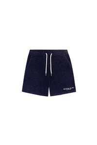 Short de sport Eden Script en éponge - Bleu Marine & Blanc