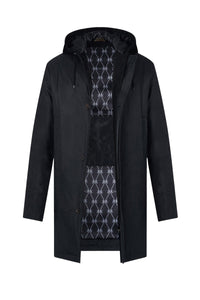 Parka à capuche et motif géométrique en soie - Noir
