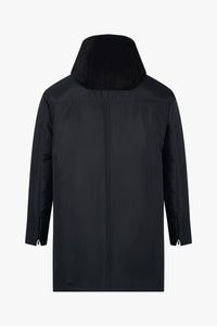 Parka à capuche et motif géométrique en soie - Noir