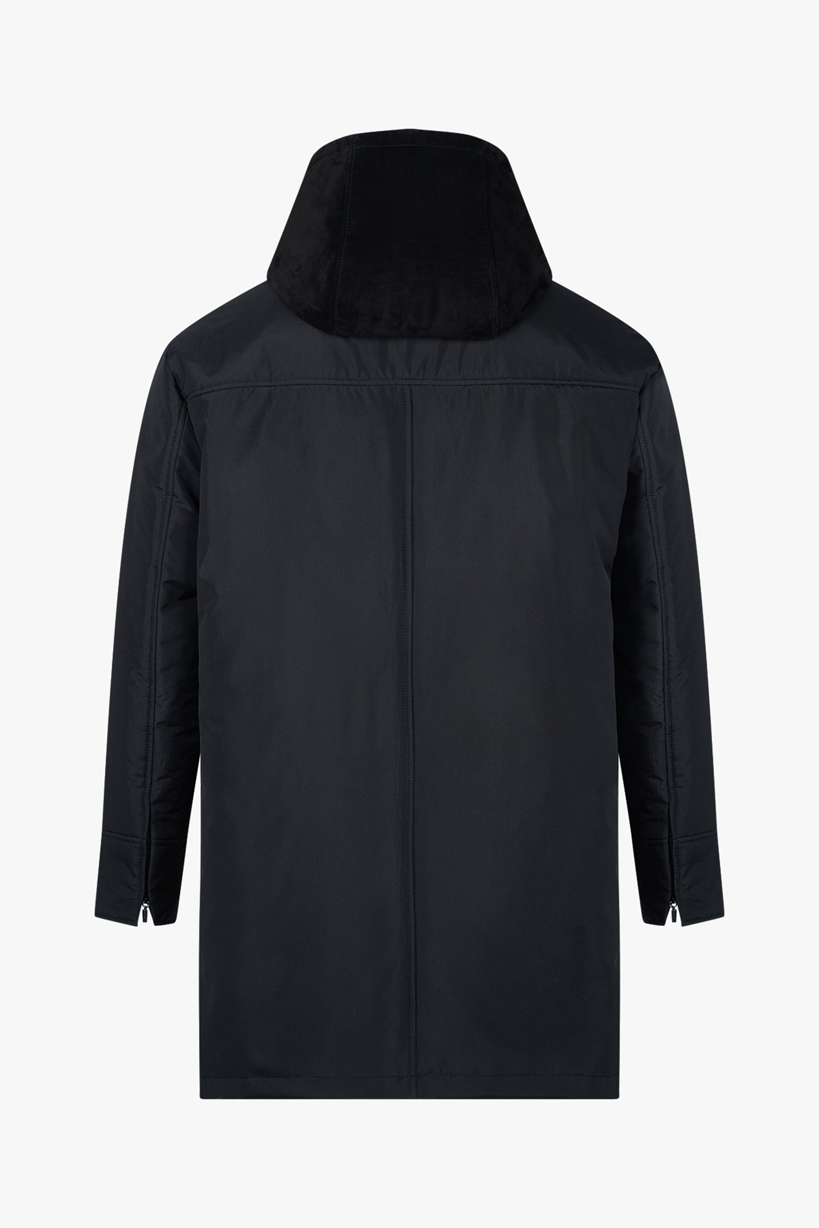 Parka à capuche et motif géométrique en soie - Noir