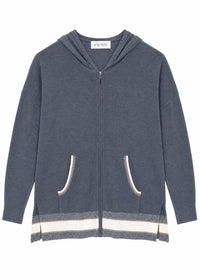 Cardigan zippe a capuche - Bleu Moyen