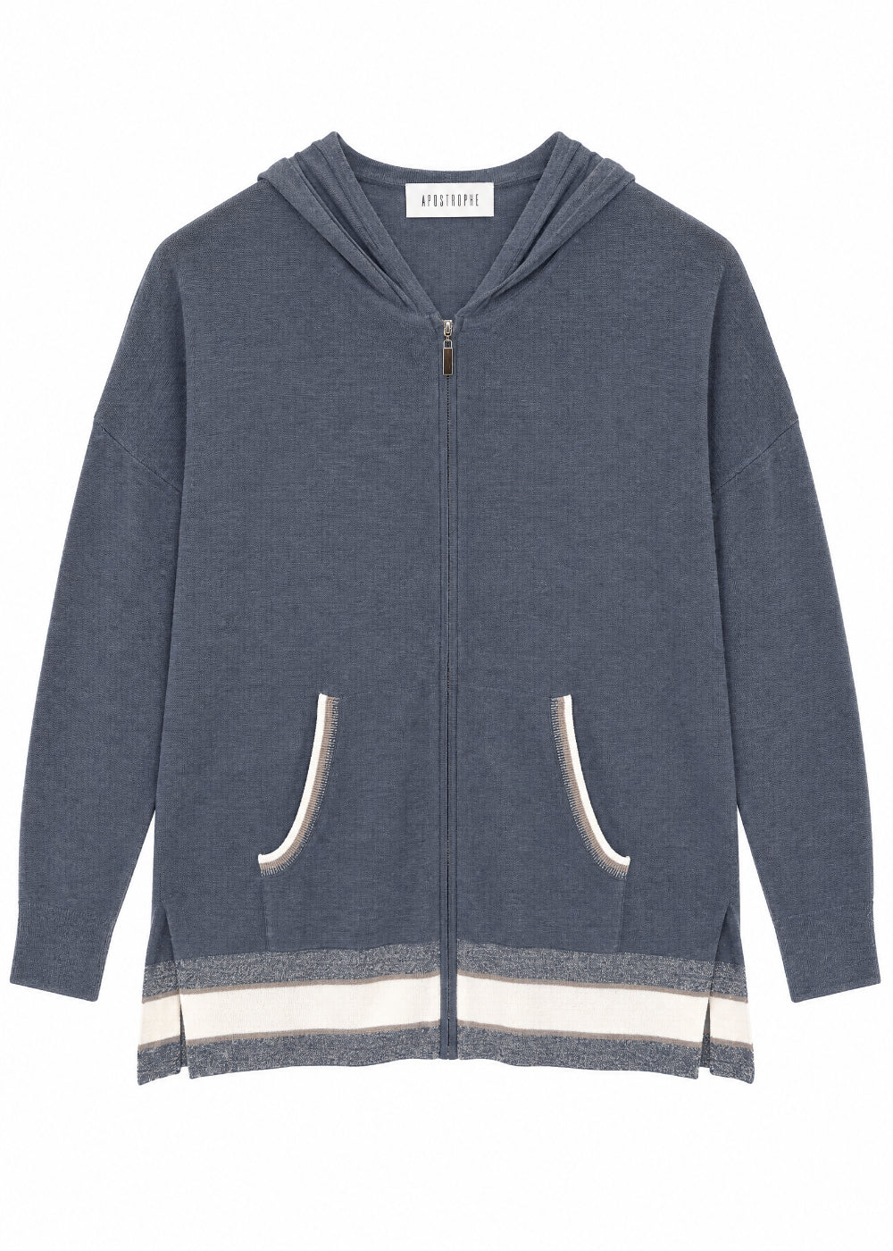 Cardigan zippe a capuche - Bleu Moyen