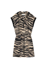 Robe à capuche à motif animalier en soie - Beige