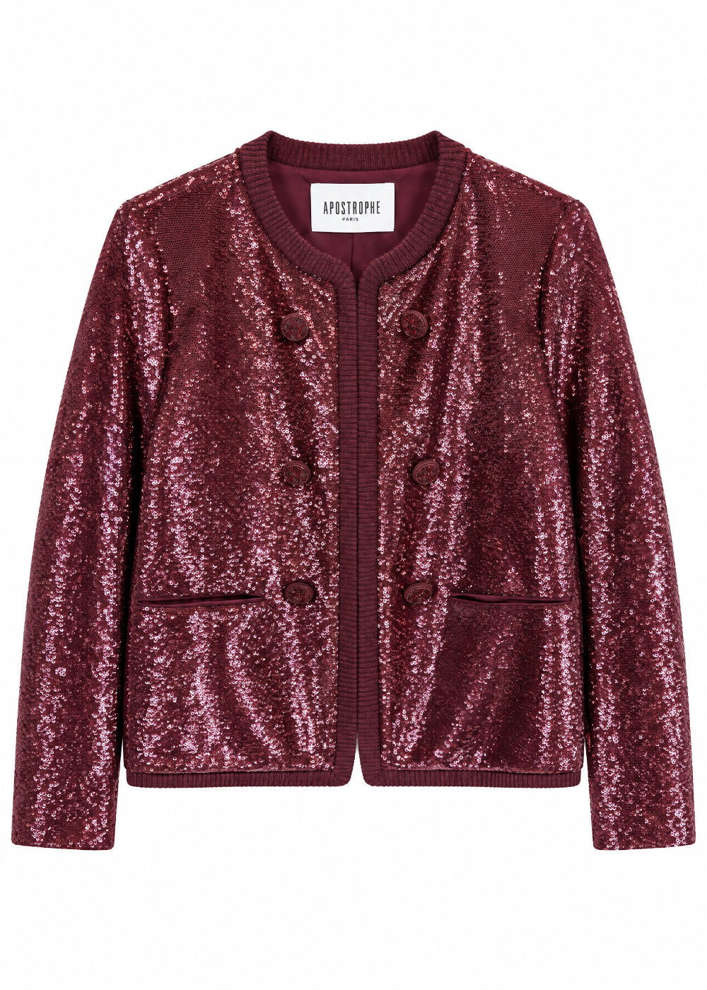 Veste col rond a sequin - Grenat