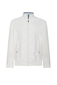 Blouson à col avec motif rayé en cuir - Blanc