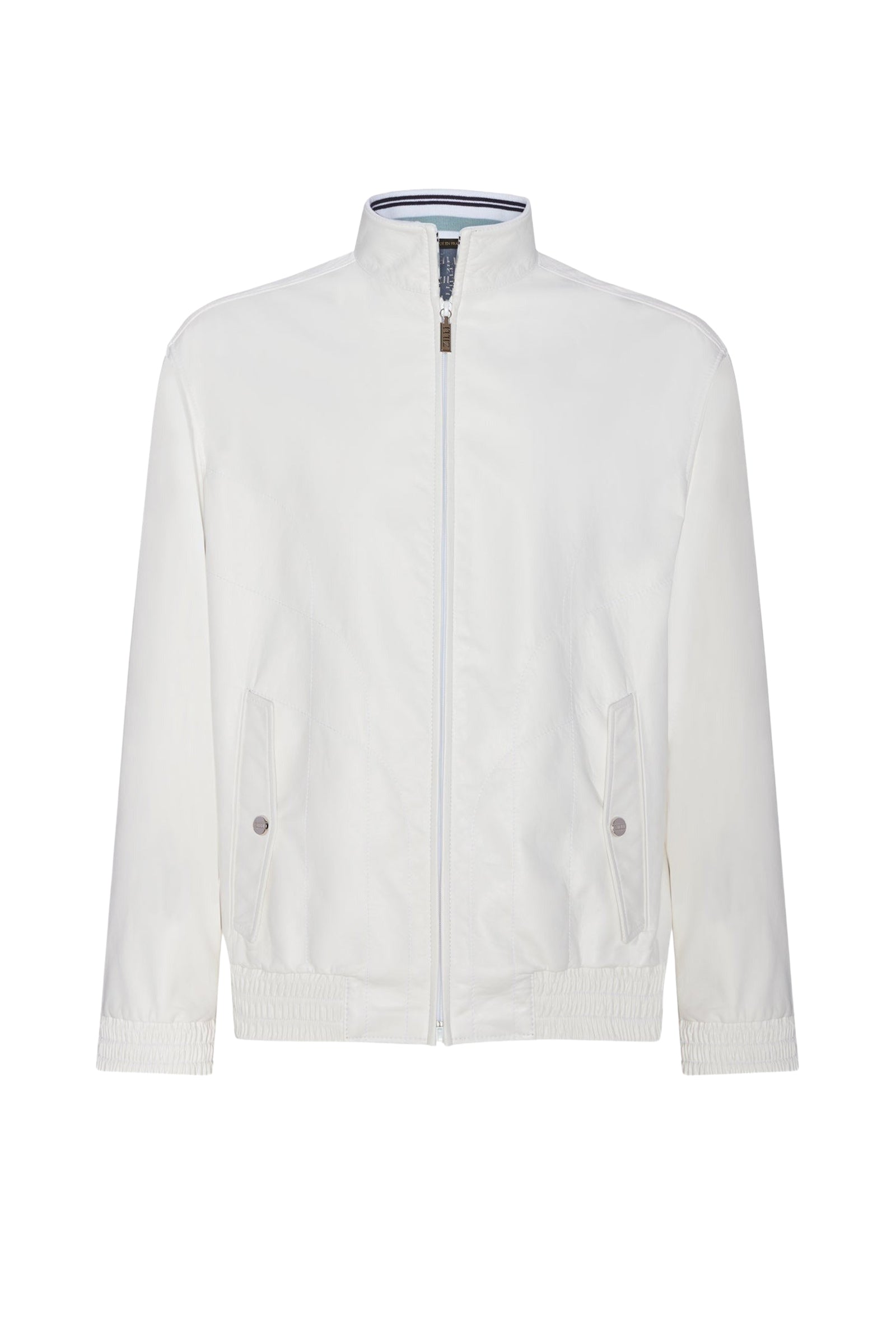 Blouson à col avec motif rayé en cuir - Blanc