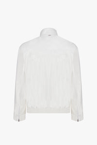 Blouson à col avec motif rayé en cuir - Blanc