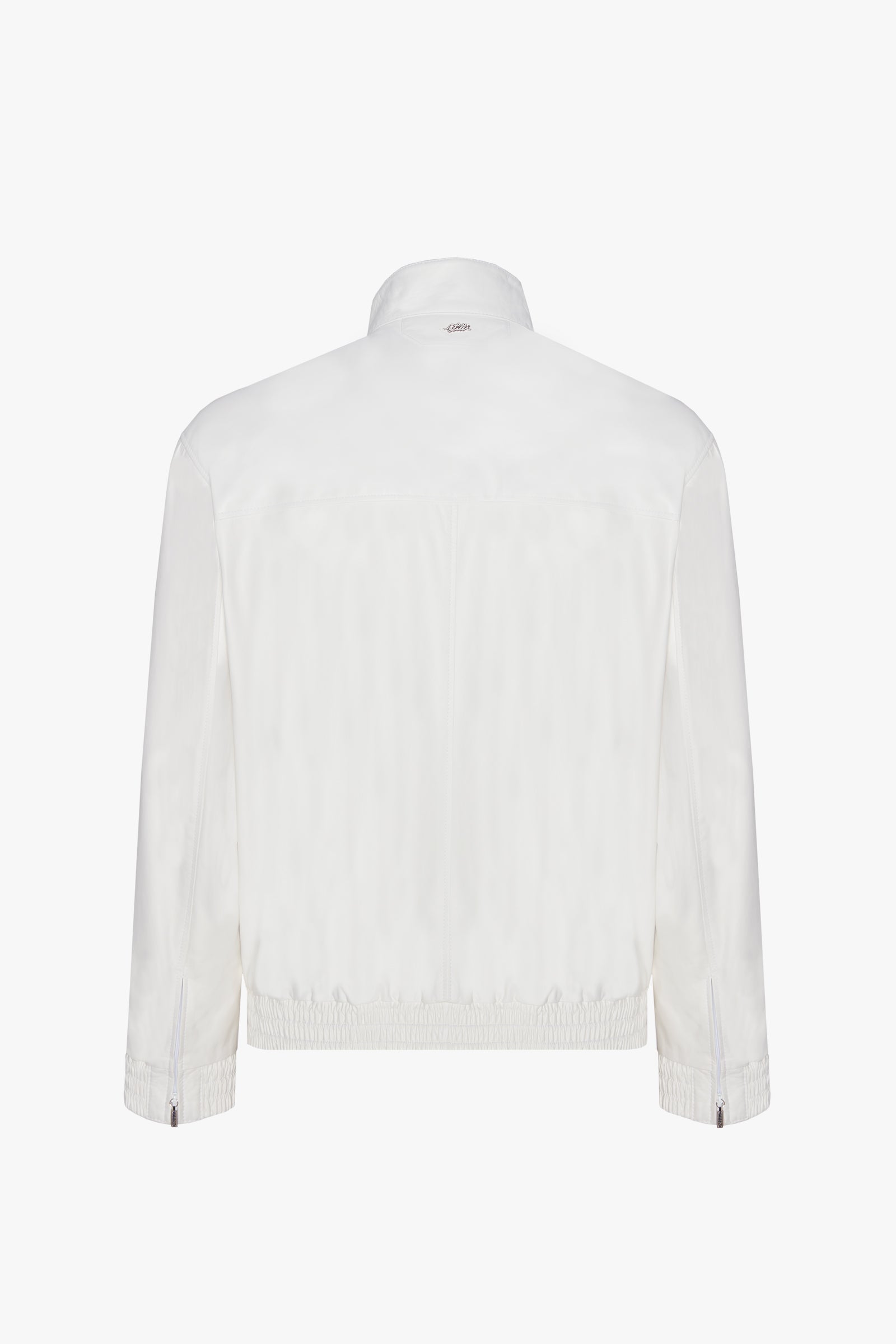 Blouson à col avec motif rayé en cuir - Blanc