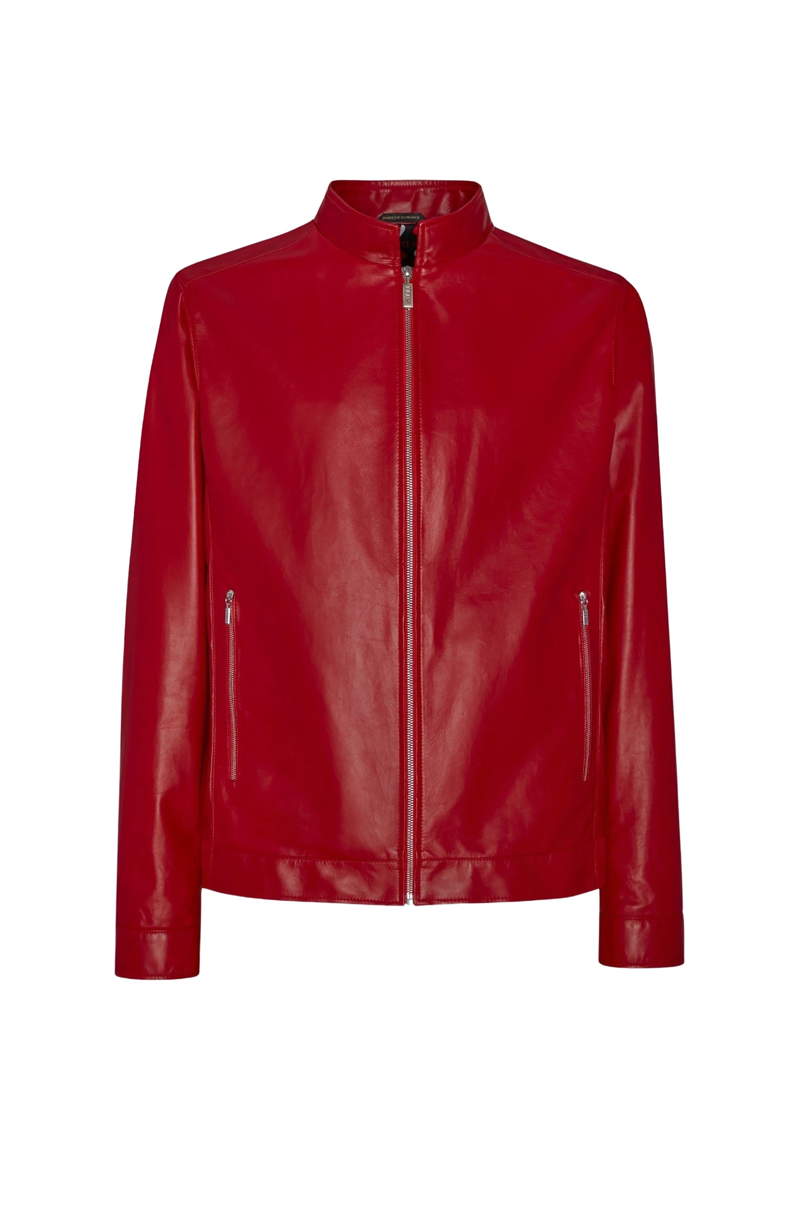 Blouson à col montant en cuir - Rouge