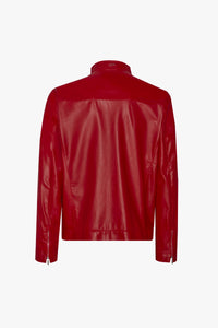 Blouson à col montant en cuir - Rouge