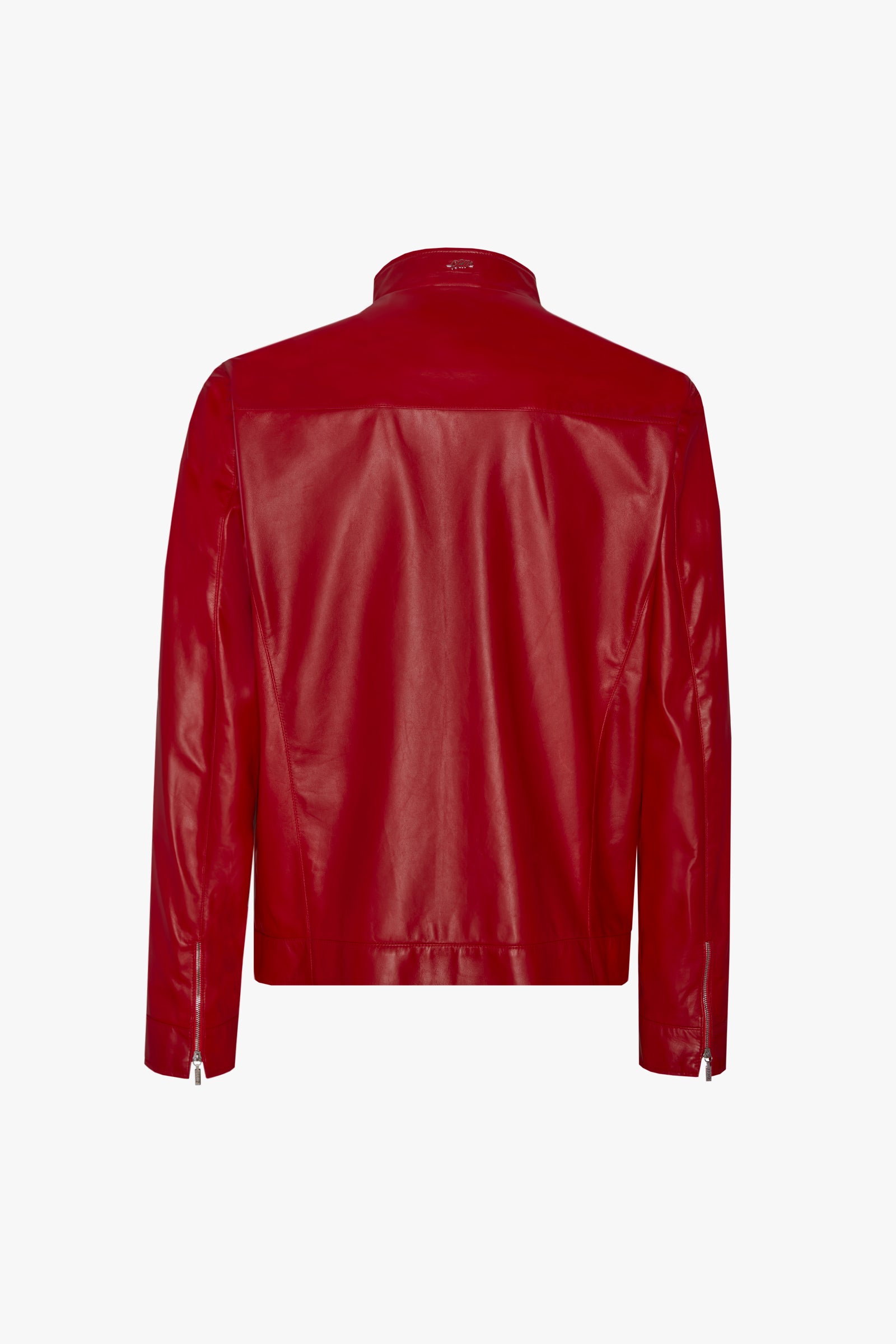 Blouson à col montant en cuir - Rouge