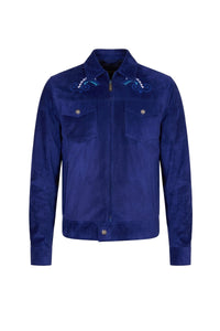 Blouson à broderies en cuir - Bleu