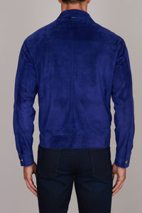 Blouson à broderies en cuir - Bleu