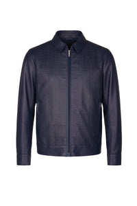 Blouson à motif géométrique texturé en cuir - Bleu