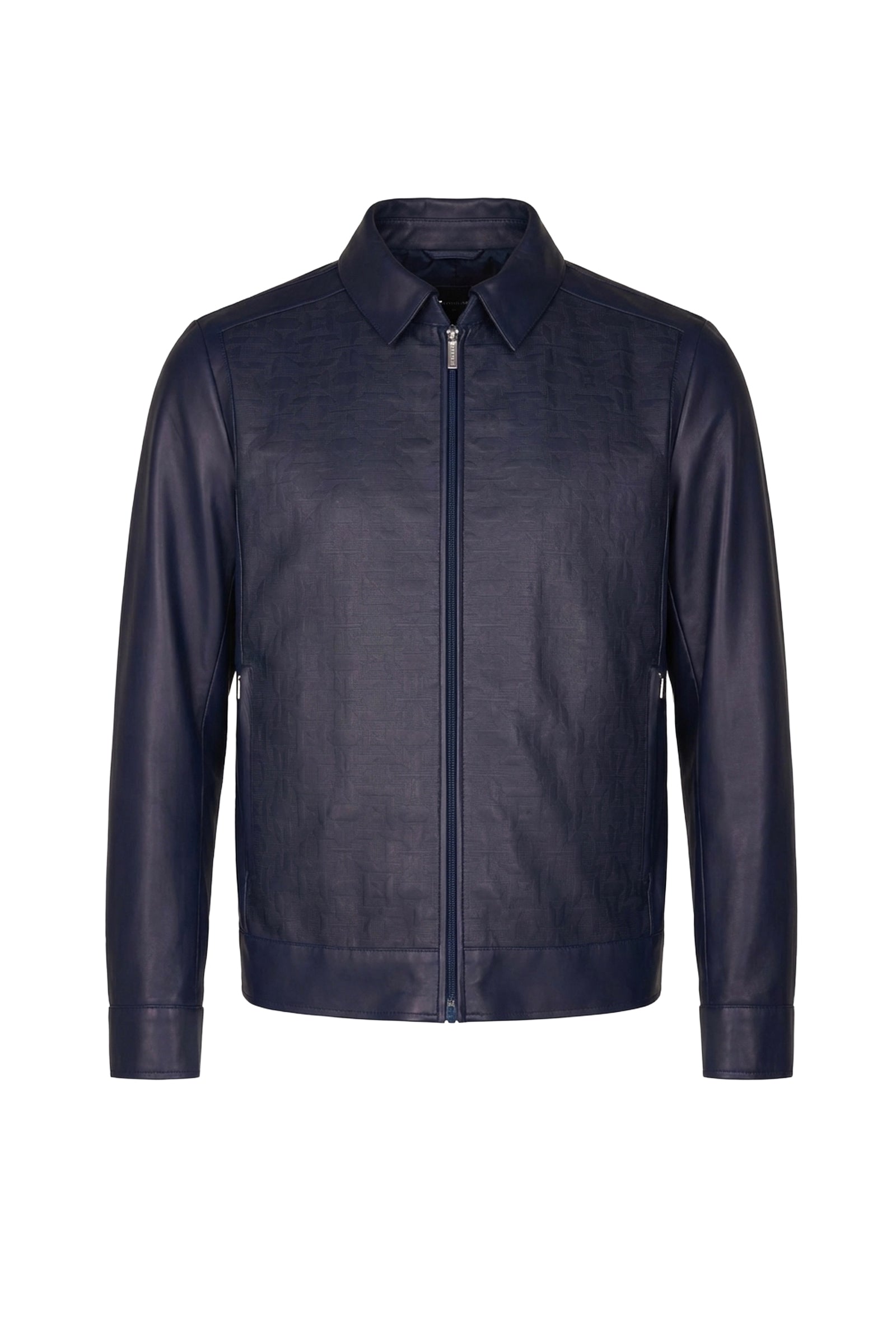 Blouson à motif géométrique texturé en cuir - Bleu