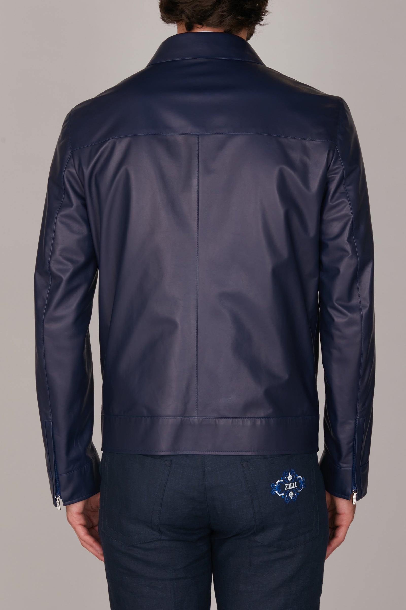 Blouson à motif géométrique texturé en cuir - Bleu