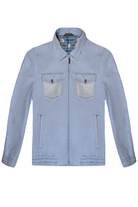 Blouson à empiècements en cuir - Bleu