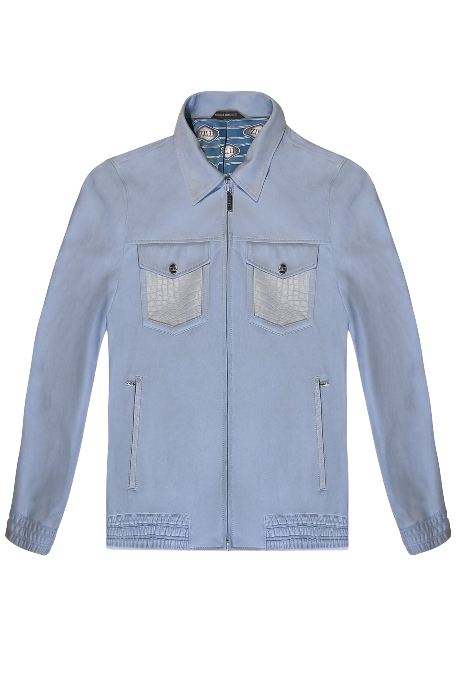 Blouson à empiècements en cuir - Bleu