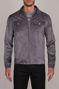 Blouson à empiècements en daim - Gris