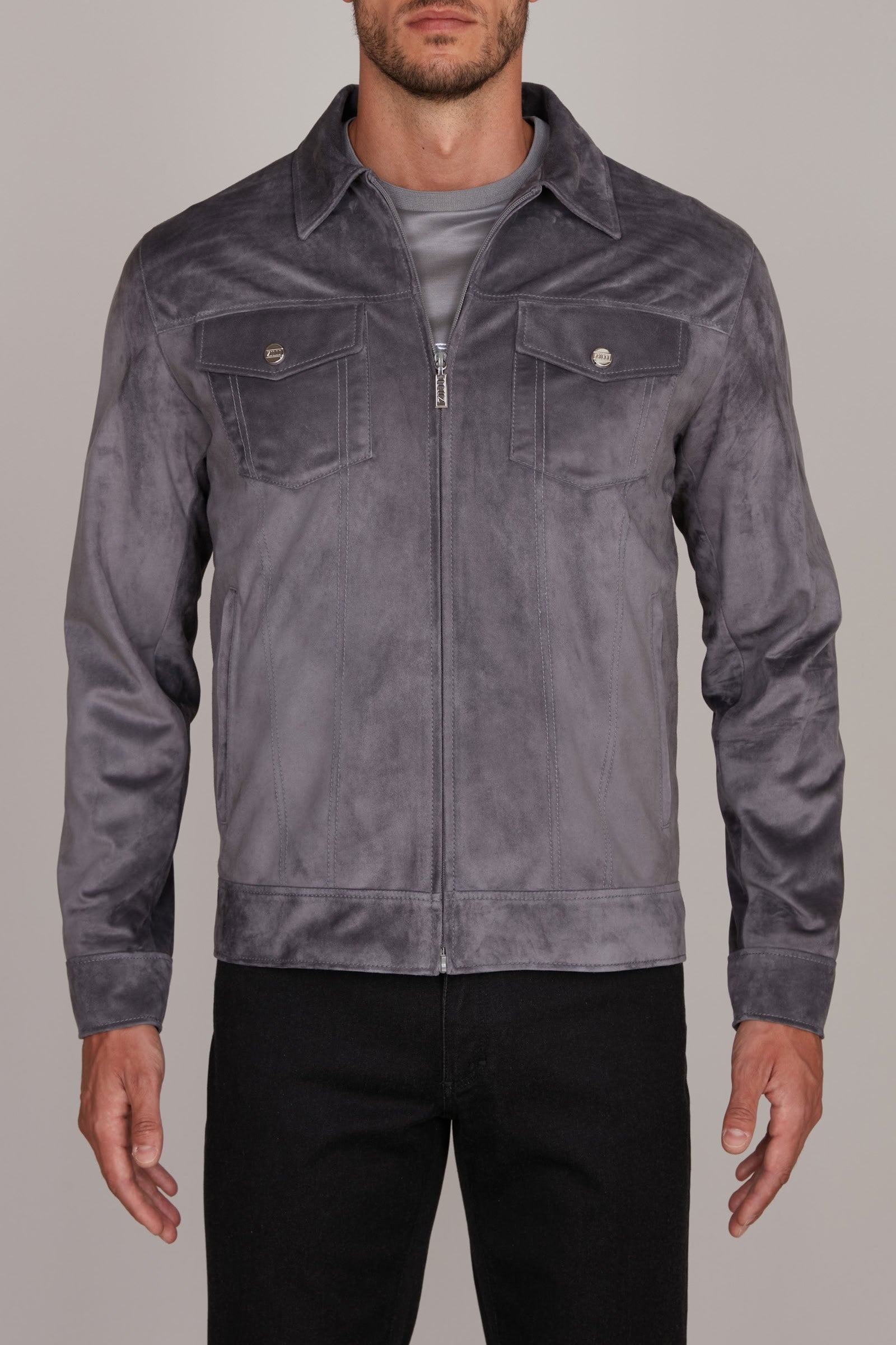 Blouson à empiècements en daim - Gris