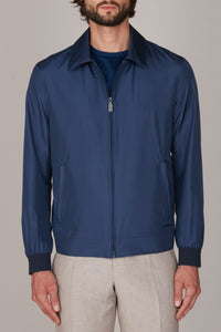 Blouson à empiècement satiné en soie - Bleu