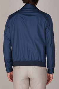 Blouson à empiècement satiné en soie - Bleu