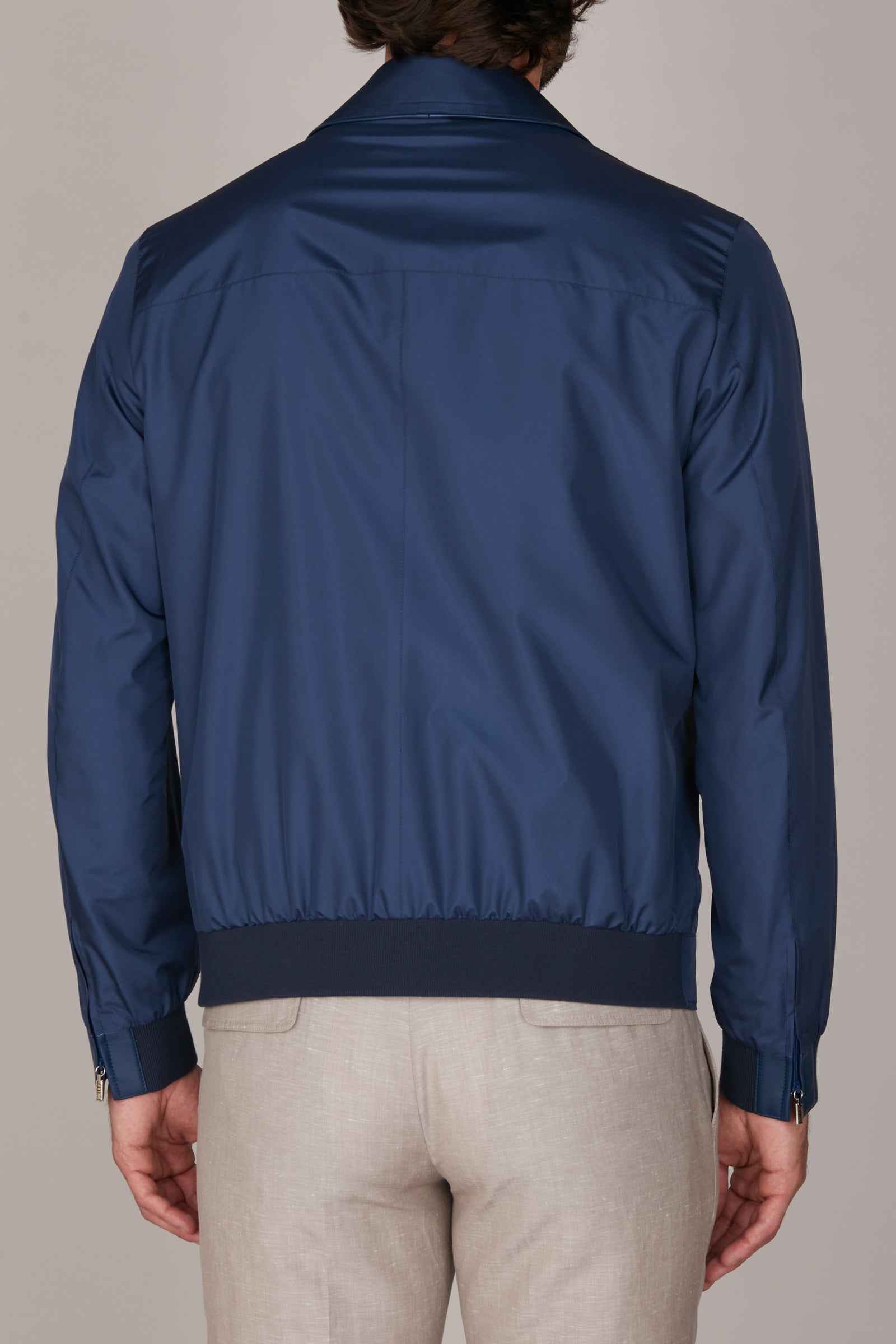 Blouson à empiècement satiné en soie - Bleu