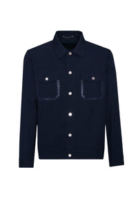 Blouson à rabats et boutons en soie - Bleu