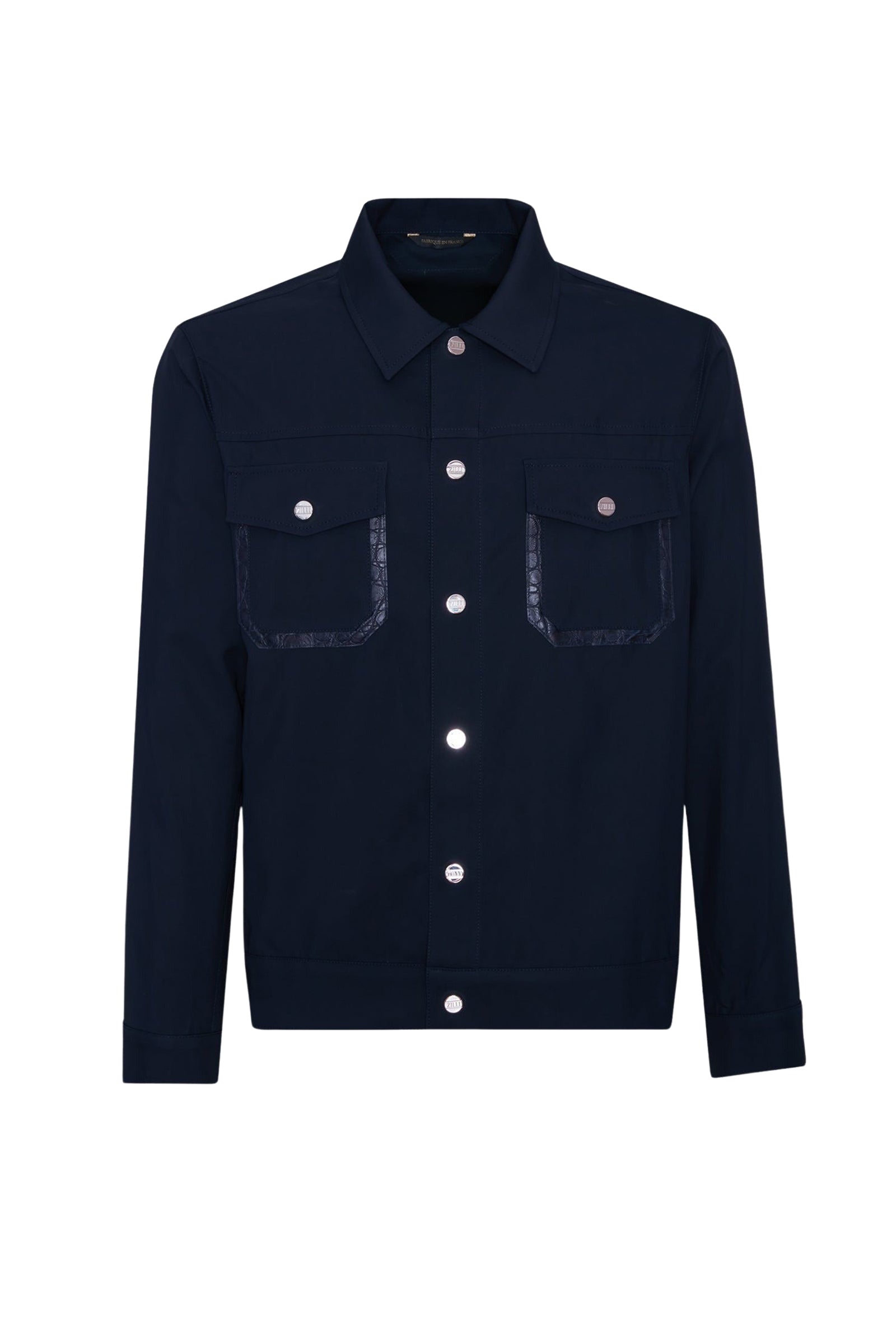 Blouson à rabats et boutons en soie - Bleu