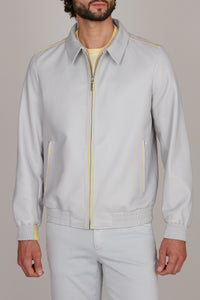 Blouson à passepoil en cuir - Gris & Jaune