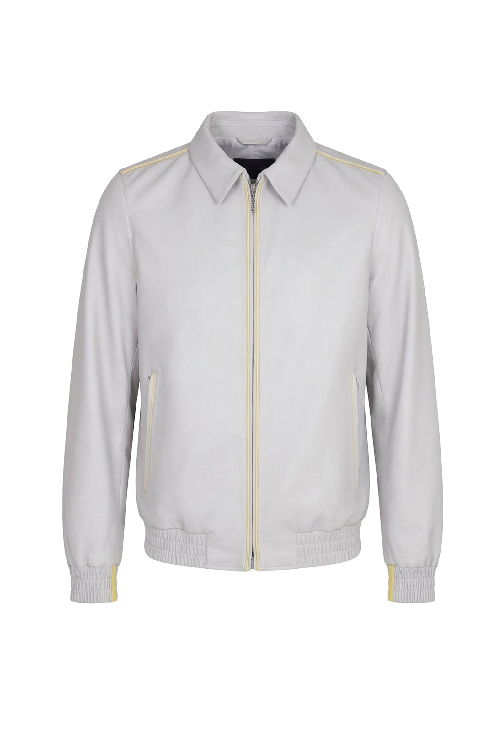Blouson à passepoil en cuir - Gris & Jaune