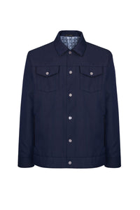 Blouson à col en laine - Bleu & Noir