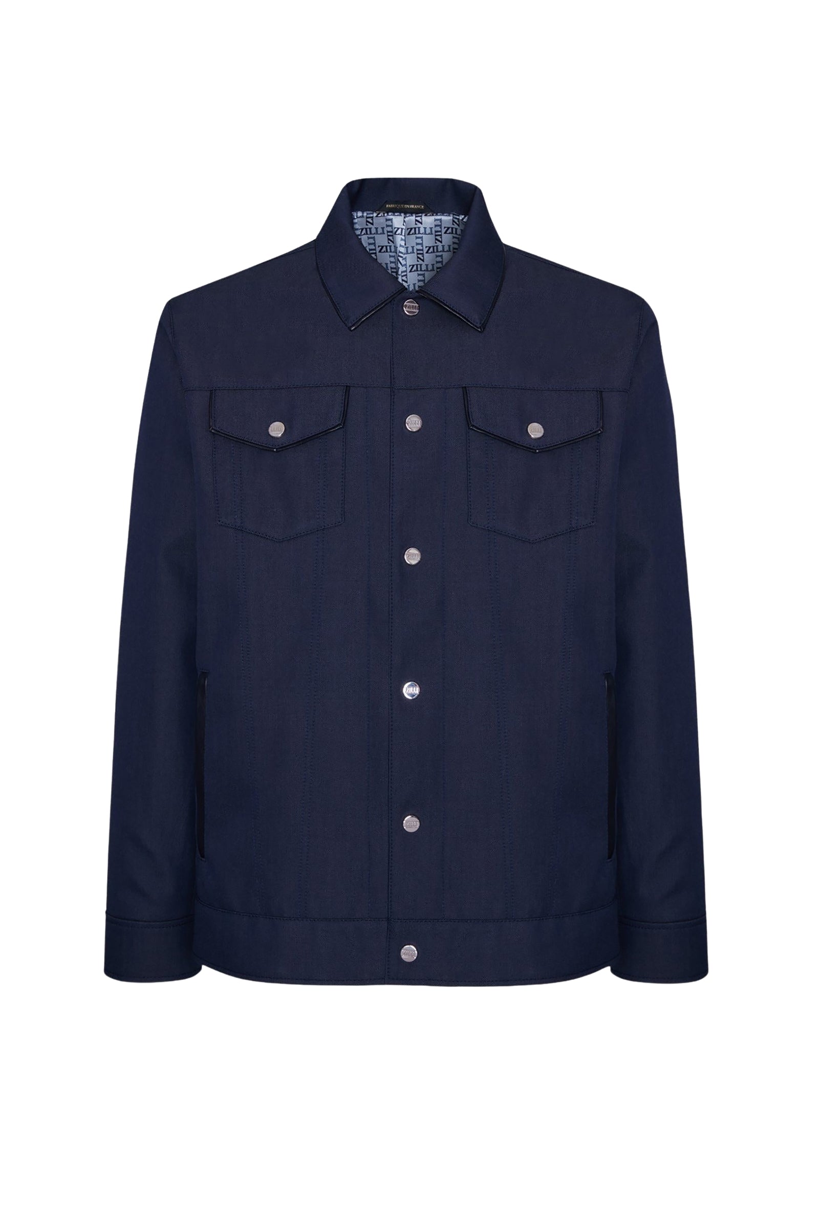 Blouson à col en laine - Bleu & Noir