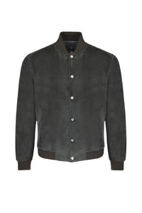Bomber boutonné en cuir - Vert & Marron