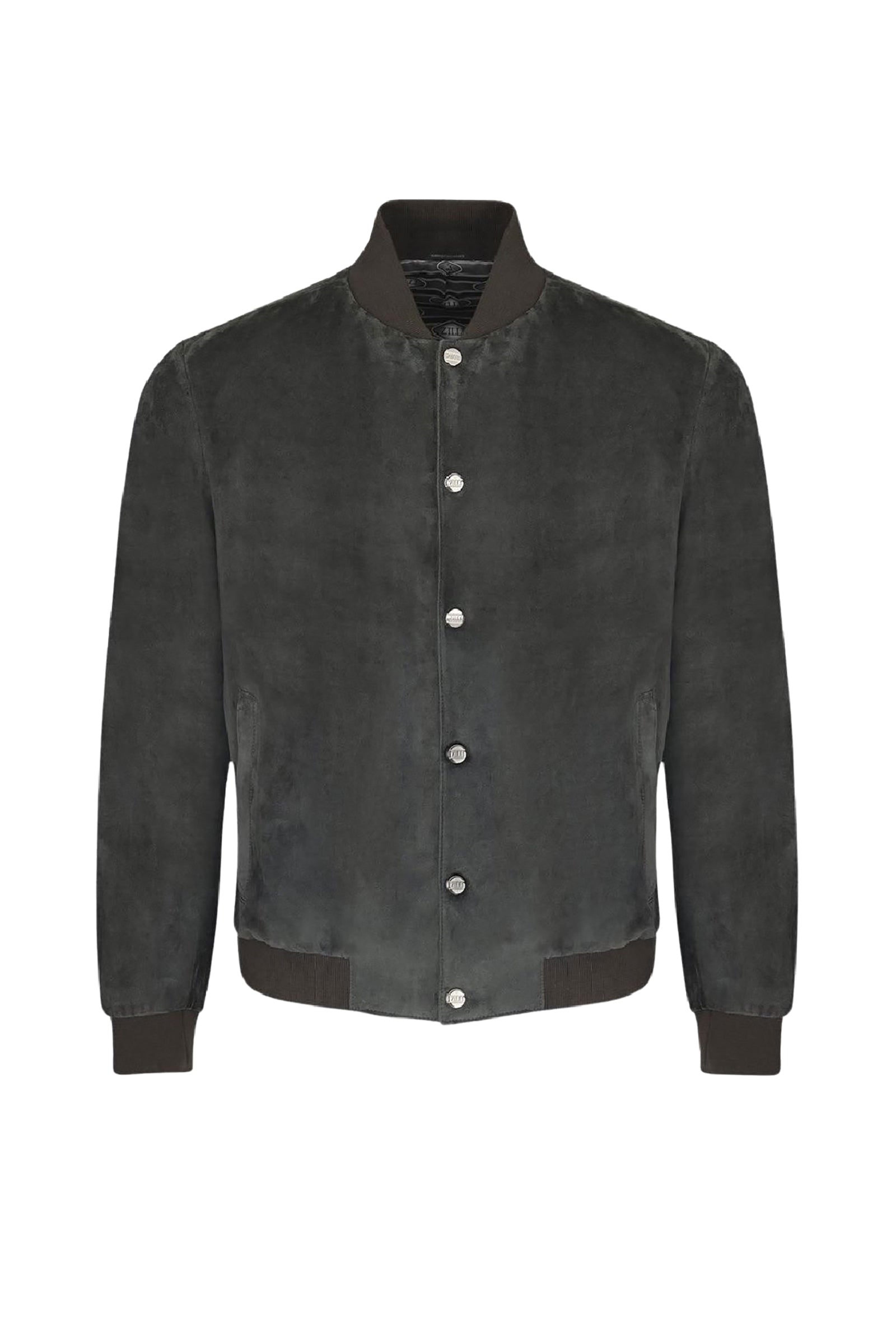 Bomber boutonné en cuir - Vert & Marron