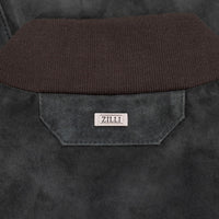 Bomber boutonné en cuir - Vert & Marron