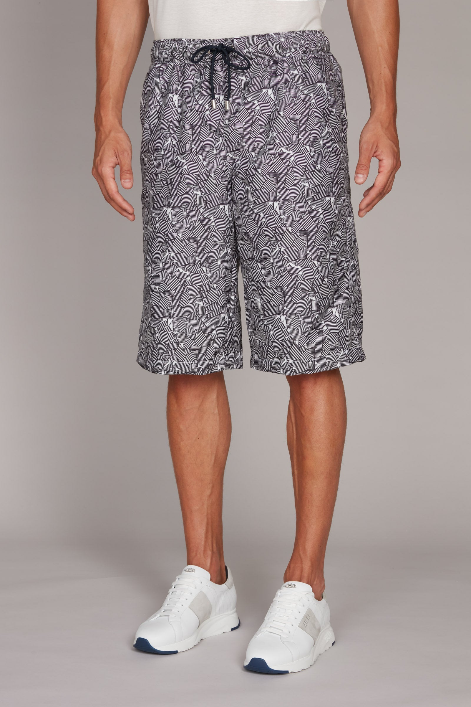Short de bain à motif géométrique rayé - Black White