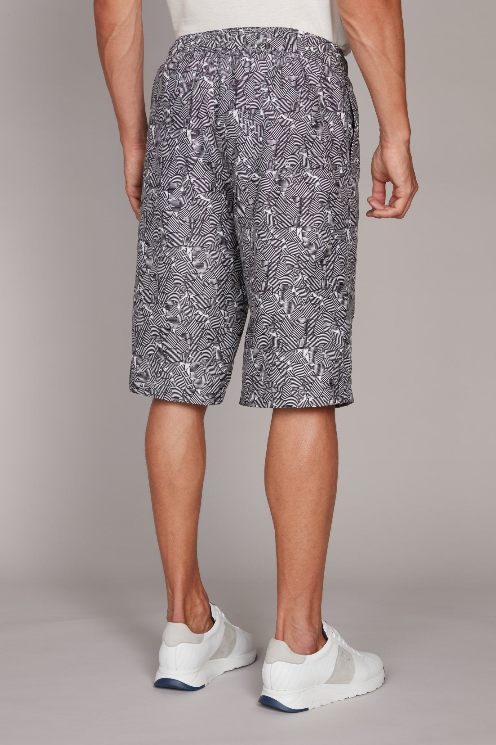 Short de bain à motif géométrique rayé - Black White